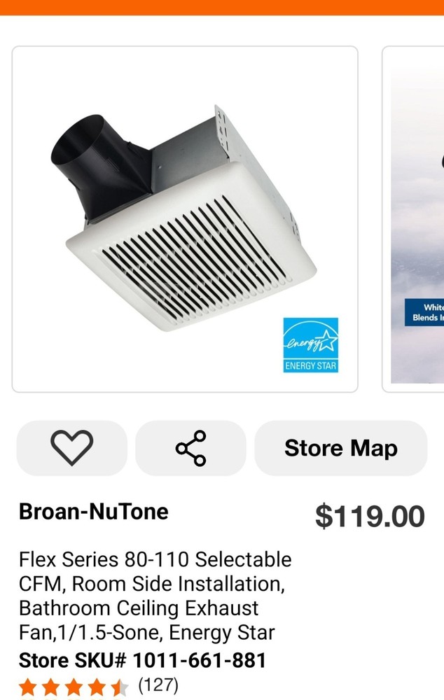 Flex Series 80-110 Selectable CFM, Room Side Installation, Bathroom Ceiling...