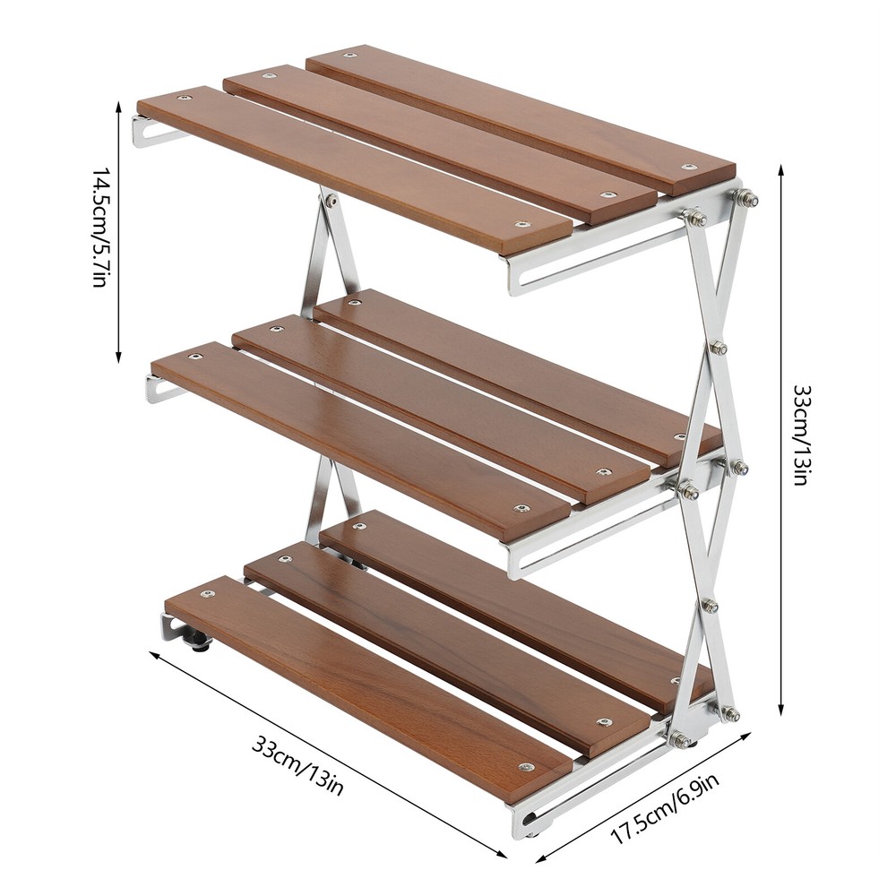 Camping Folding Storage Rack - Portable BBQ Table with 3 Shelves