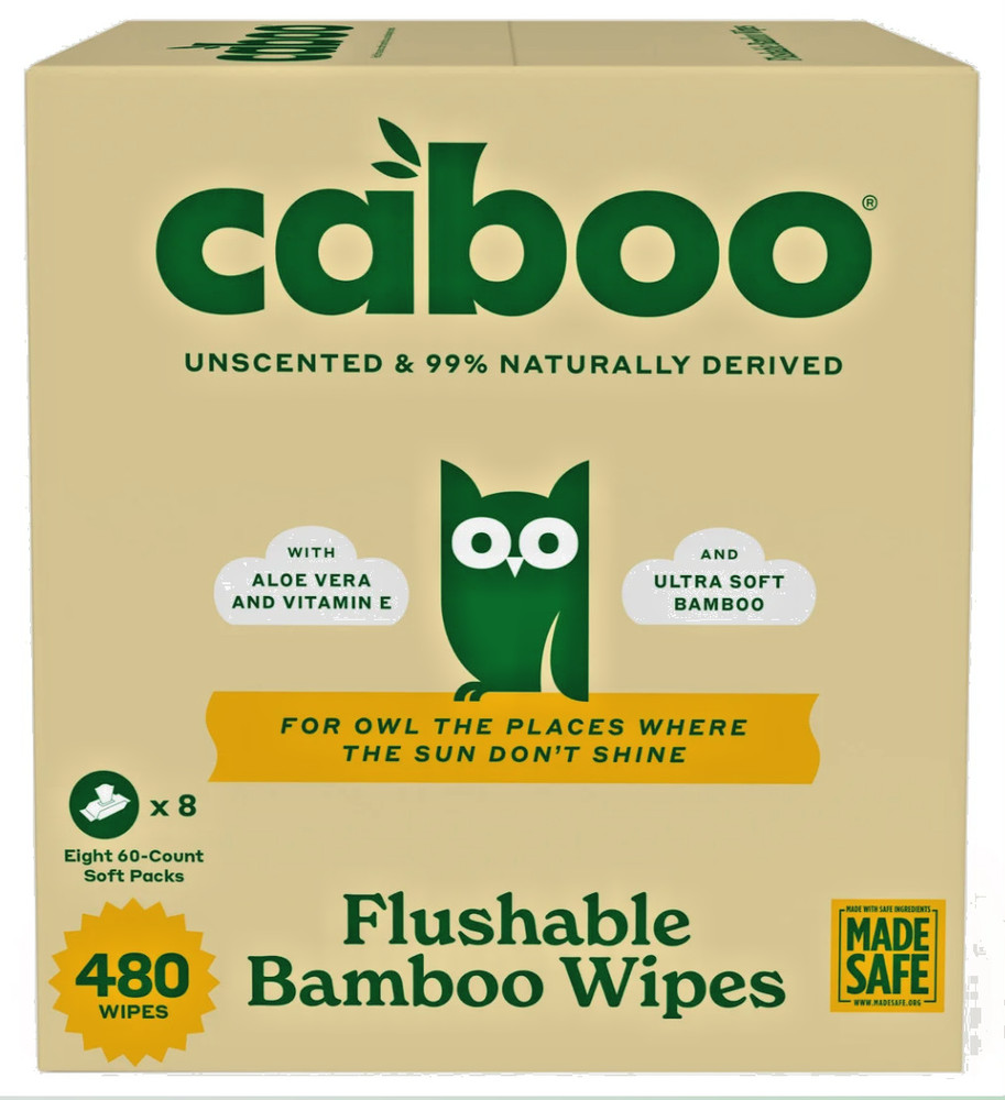 Caboo Flushable Wipes 480ct Bamboo Unscented Jumbo Septic Safe Biodegradable
