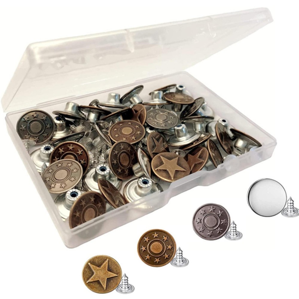 40Pcs Iron Jeans Button Tack Buttons Cap Replacement With Box For Sewing Pants