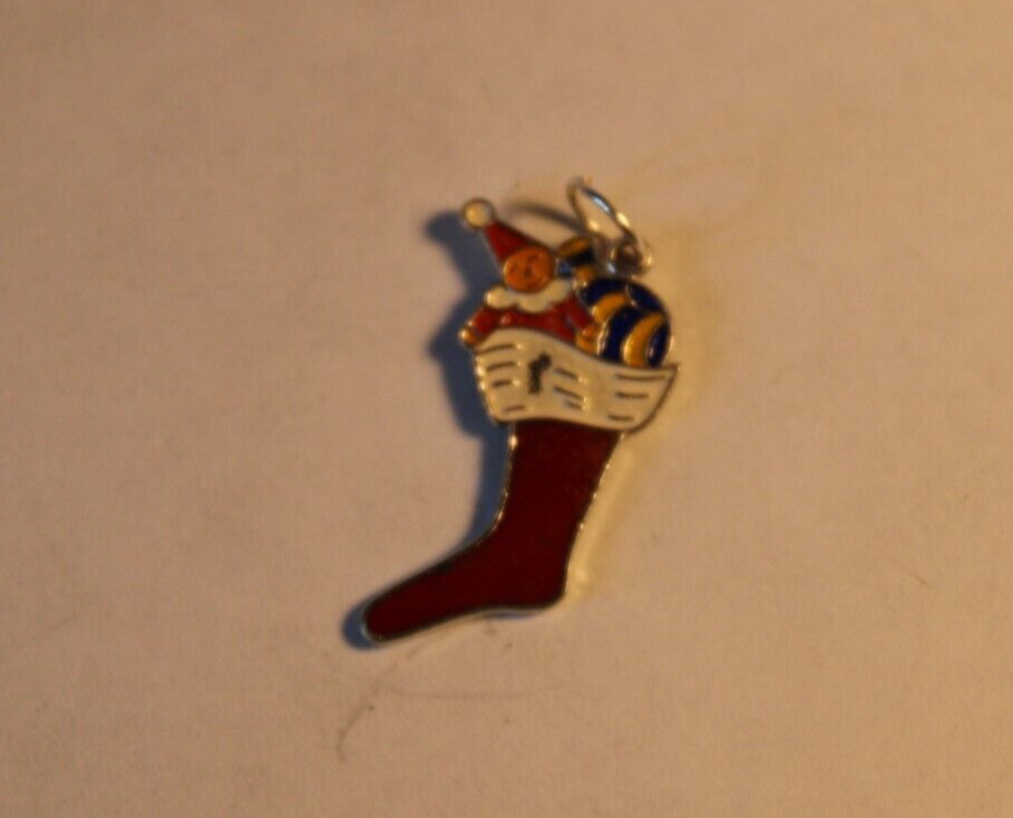 Sterling Silver Enamel Christmas Stocking Charm
