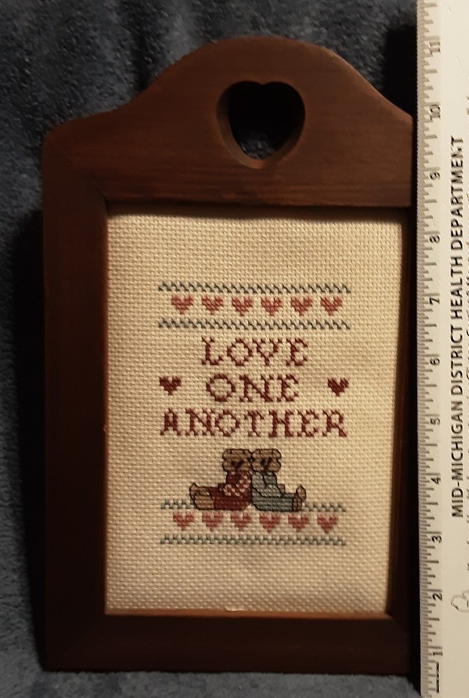 Framed finished Cross Stitch Love One Another