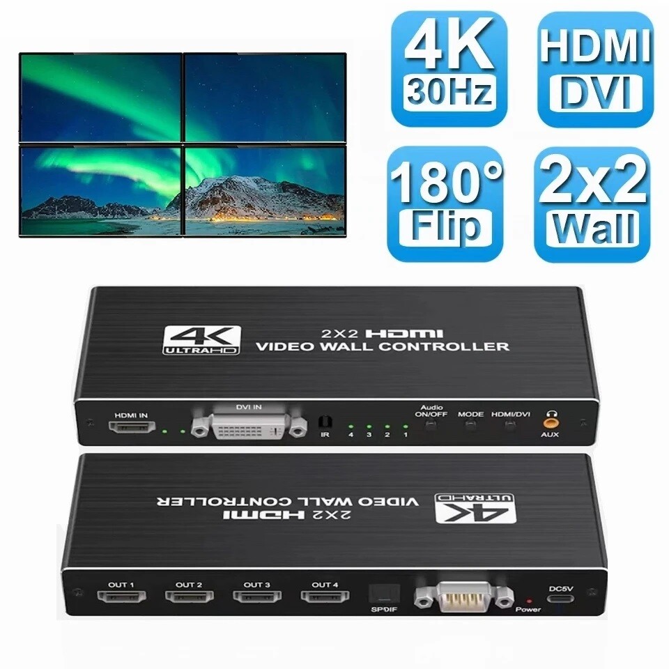2x2 4K HDMI DVI Video Wall Controller Processor 1X3 1X4 4X1 Multi Screen Splicer