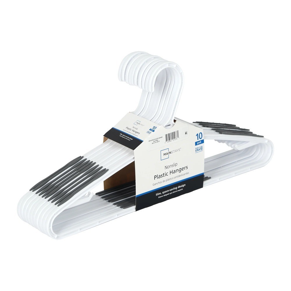 Non-Slip Clothes Hangers 10 Pack White Durable Plastic with TPE Strips