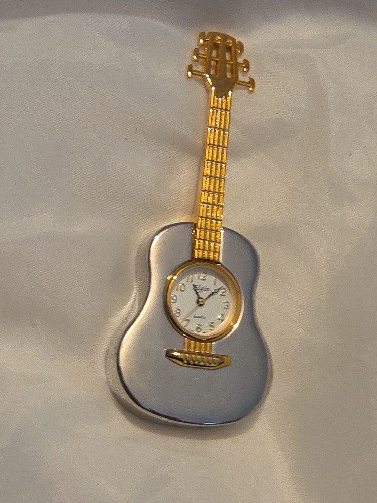 Elgin Quartz Miniature Gold Tone Guitar Clock Works