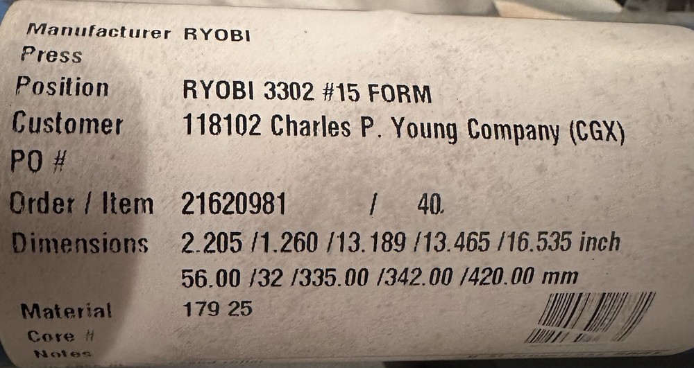 Böttcher Systems RYOBI 3302 Position #15 Form Roller