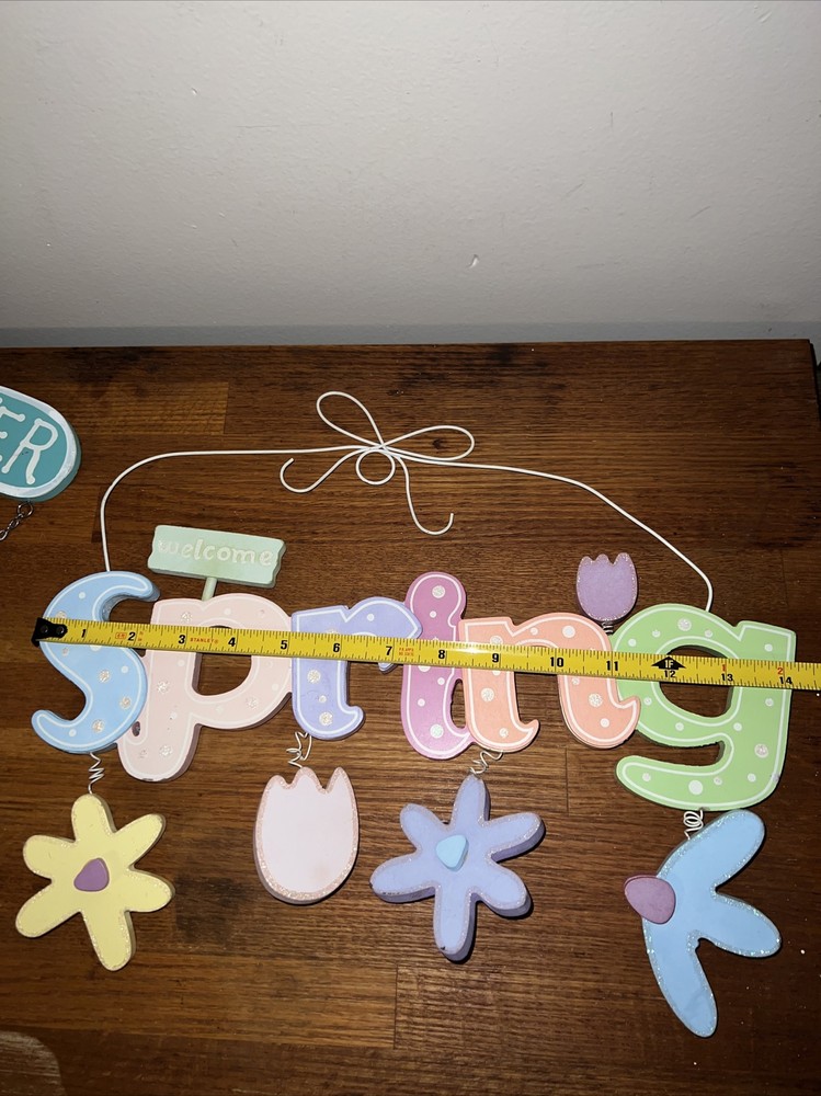 happy easter and spring hanging wall signs 2pk