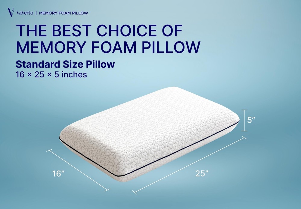 Cooling Memory Foam Pillow - 1-Pack - Standard Size Bed Pillows For Sleeping ...