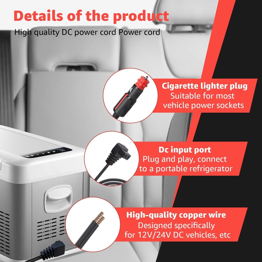 Car Refrigerator DC Power Cord Compatible with alpicool, Bodega, euhomy, boug...