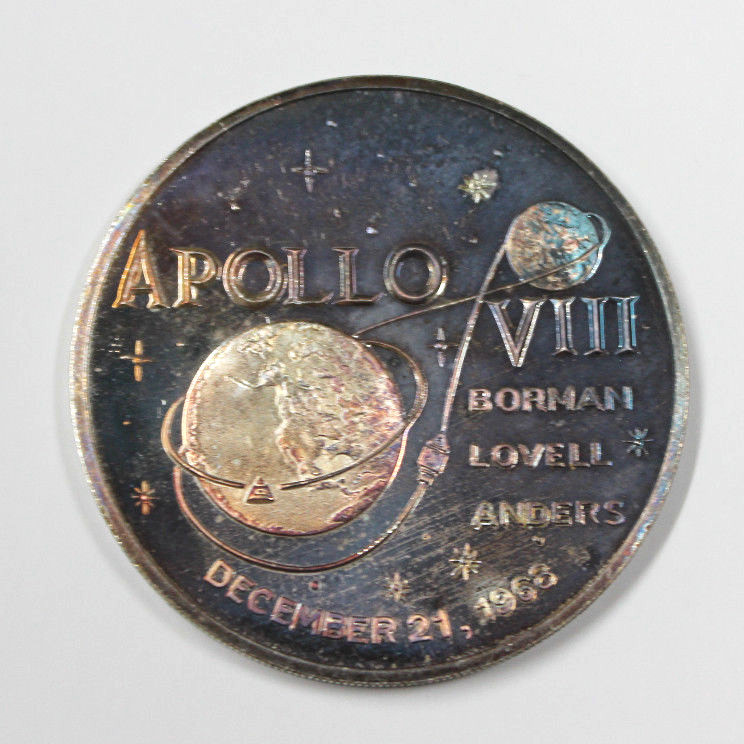 APOLLO 8 SILVER PLATE PROOF COMMEMORATIVE BORMAN LOVELL ANDERS BEAUTIFUL TONED E