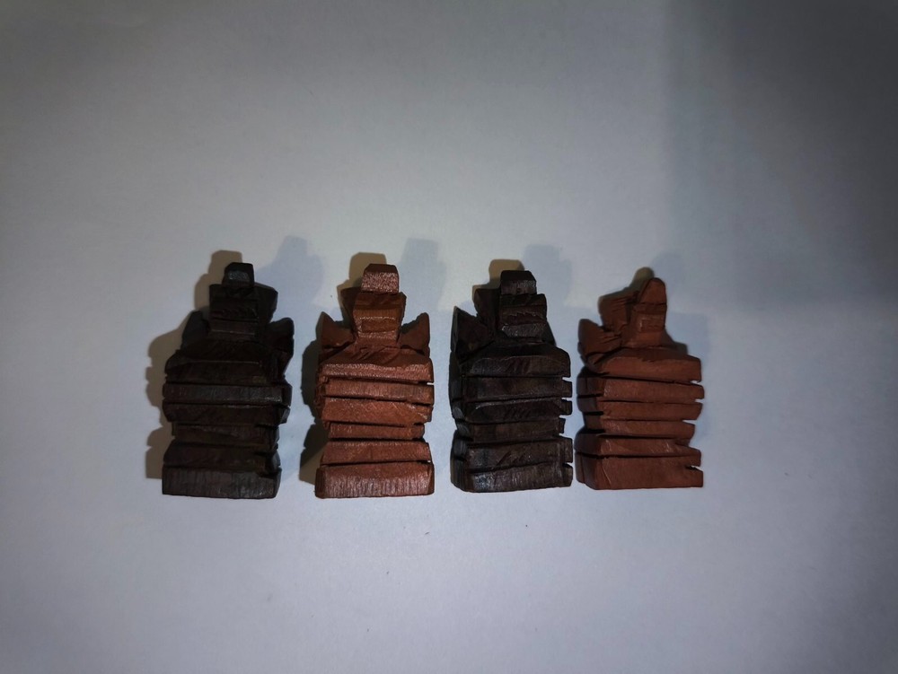 Hand Carved Wooden Aztec Chess Set Checkers (missing 4 checkers)