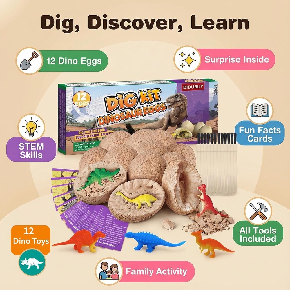 Dino Eggs Dig Kit, 12 Pack Dinosaur Eggs Excavation Science Experiments Kits ...