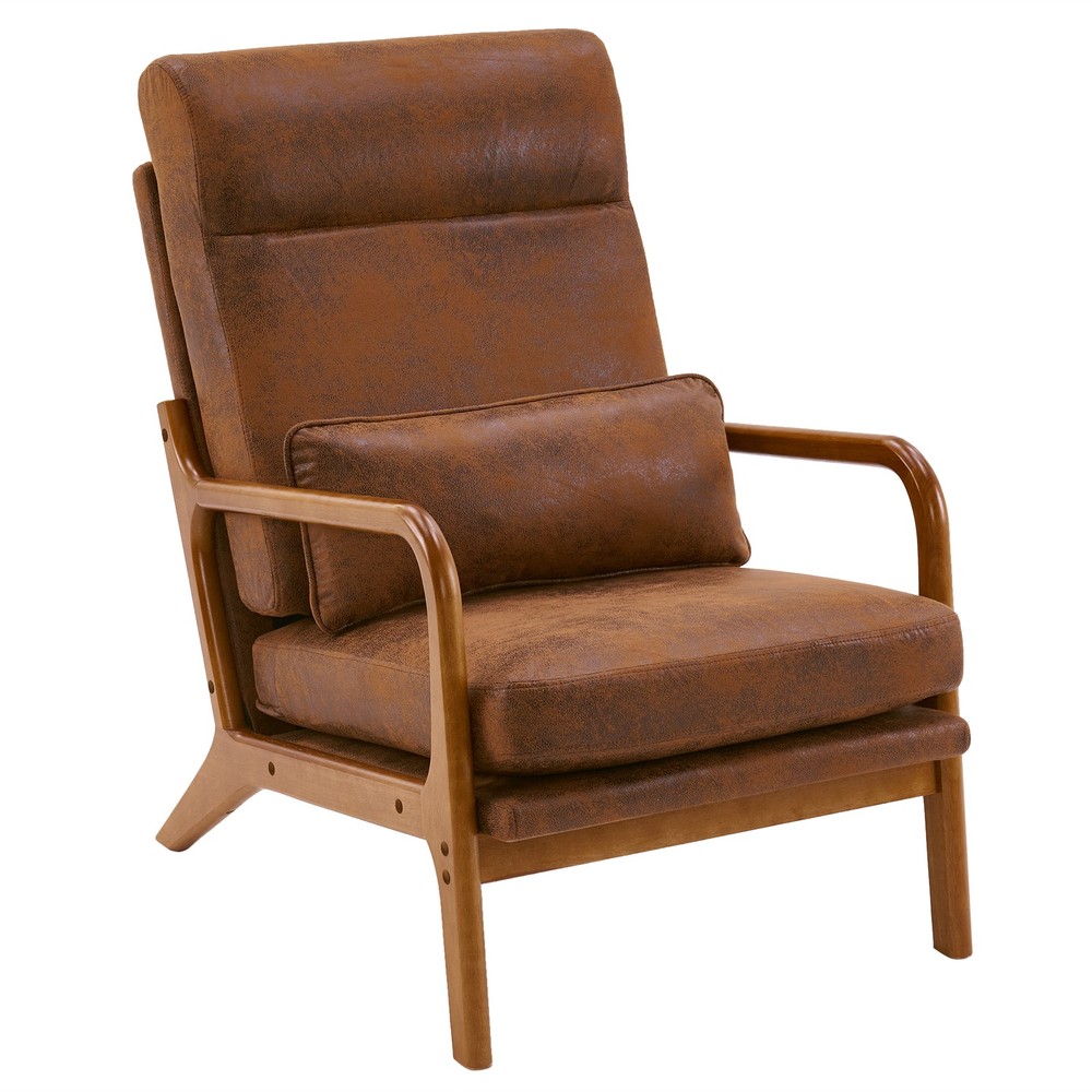High Back Solid Wood Armrest Backrest Iron Frame Bronzing Cloth Leisure Chair