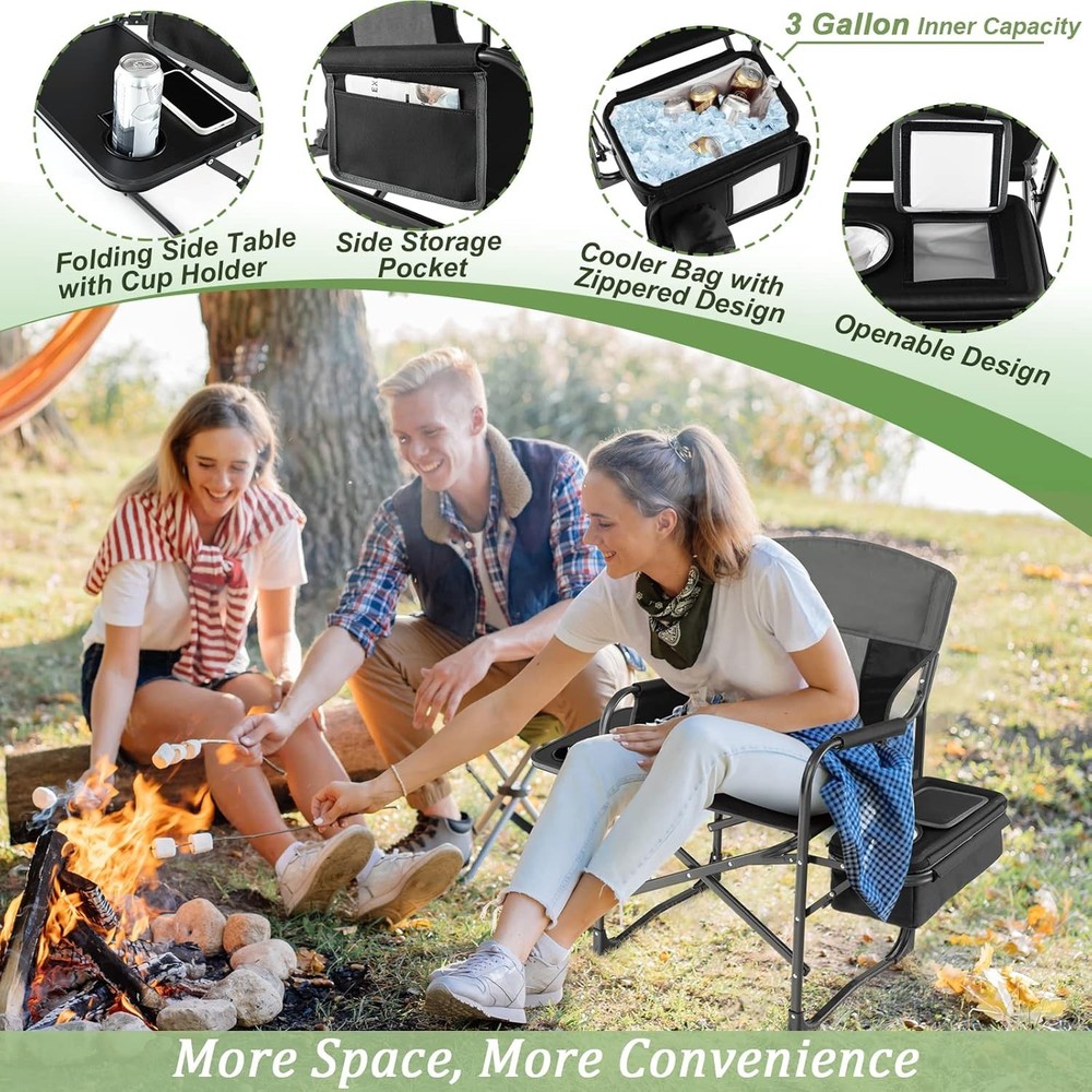 Camping Chair W/ Side Table Storage Pocket Cooler Bag Shoulder Strap Handle