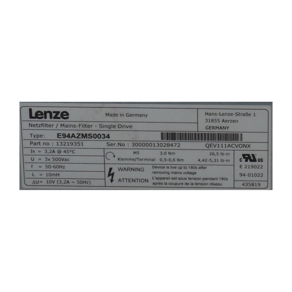 Lenze E94AZMS0034 Used UMP