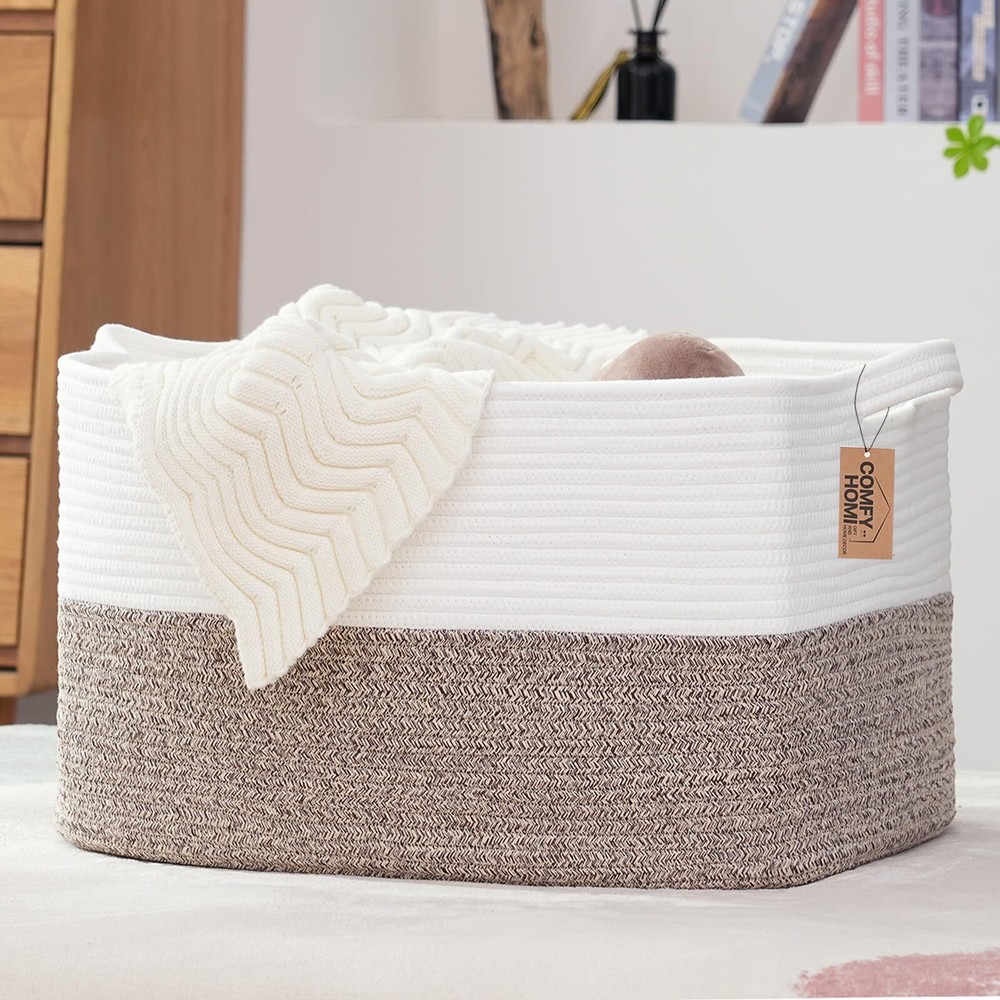 Large Laundry Basket For Organizing|rectangle Cotton Rope Storage Basket With Ha