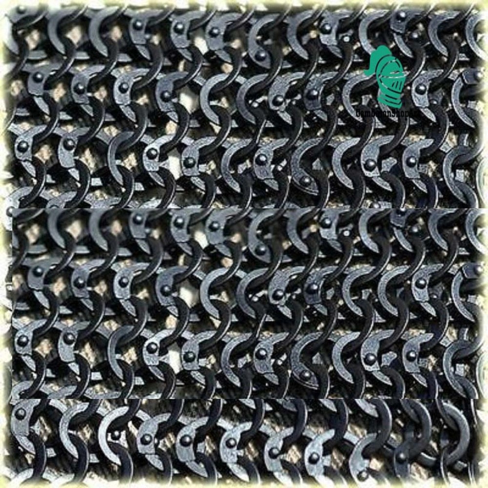 Chain Mail Coif Hood – Flat Riveted Solid Ring Integrated Leather | Mild Steel