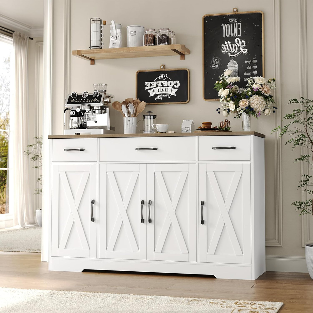 HOSTACK Buffet Cabinet with Drawers, 55" Large Sideboard Buffet Storage Cabinet