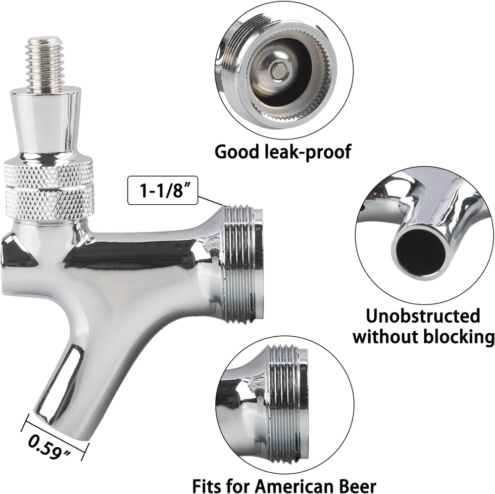 PERA Draft Beer Keg Faucet Chrome Plating Shank Tap Kit