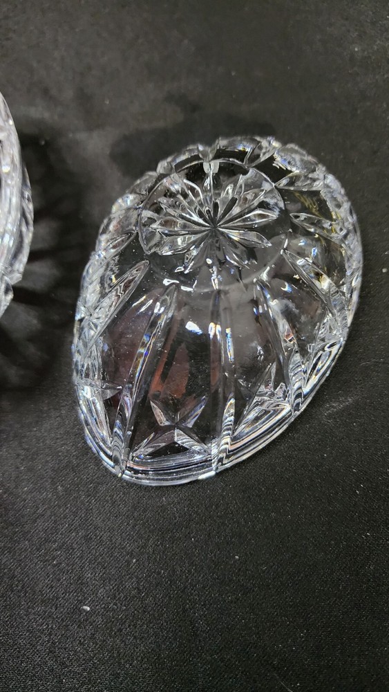 Crystal Egg Candy Dish Trinket Heavy Weight Covered 2 Pc Gift Decor
