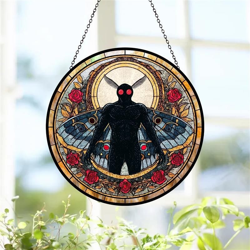 Mothman Stained Glass Suncatcher, Cryptid Window Hanging DecorMythical Creature