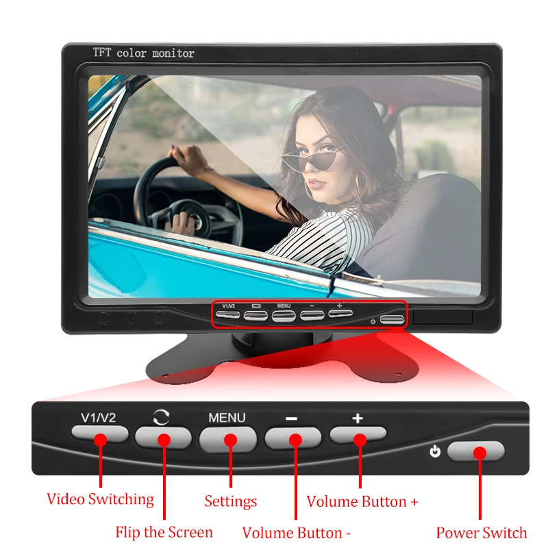 7in Car Monitors Screen For Rear View Reverse Camera TFT LCD Display HD Digital