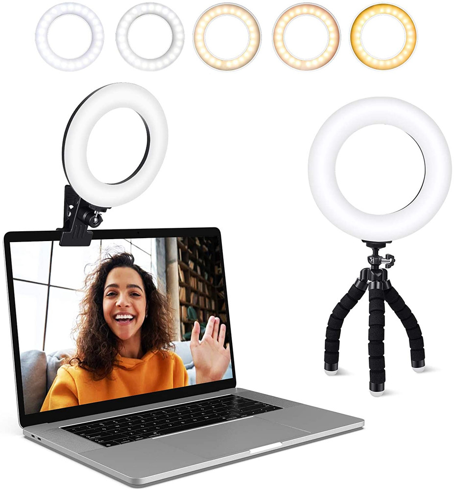 Video Conference Lighting Kit, Ring Light with 5 Dimmable Color
