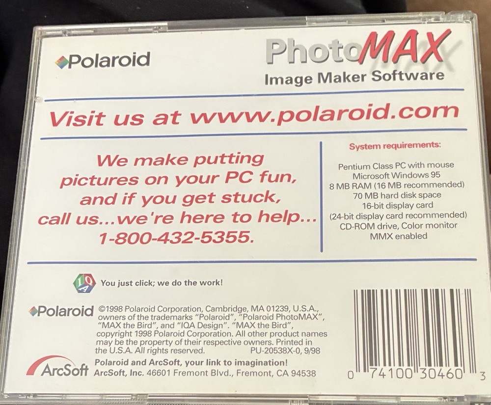Polaroid PhotoMax Image Maker Software - 1998 Quickstart Guide PC CD ROM