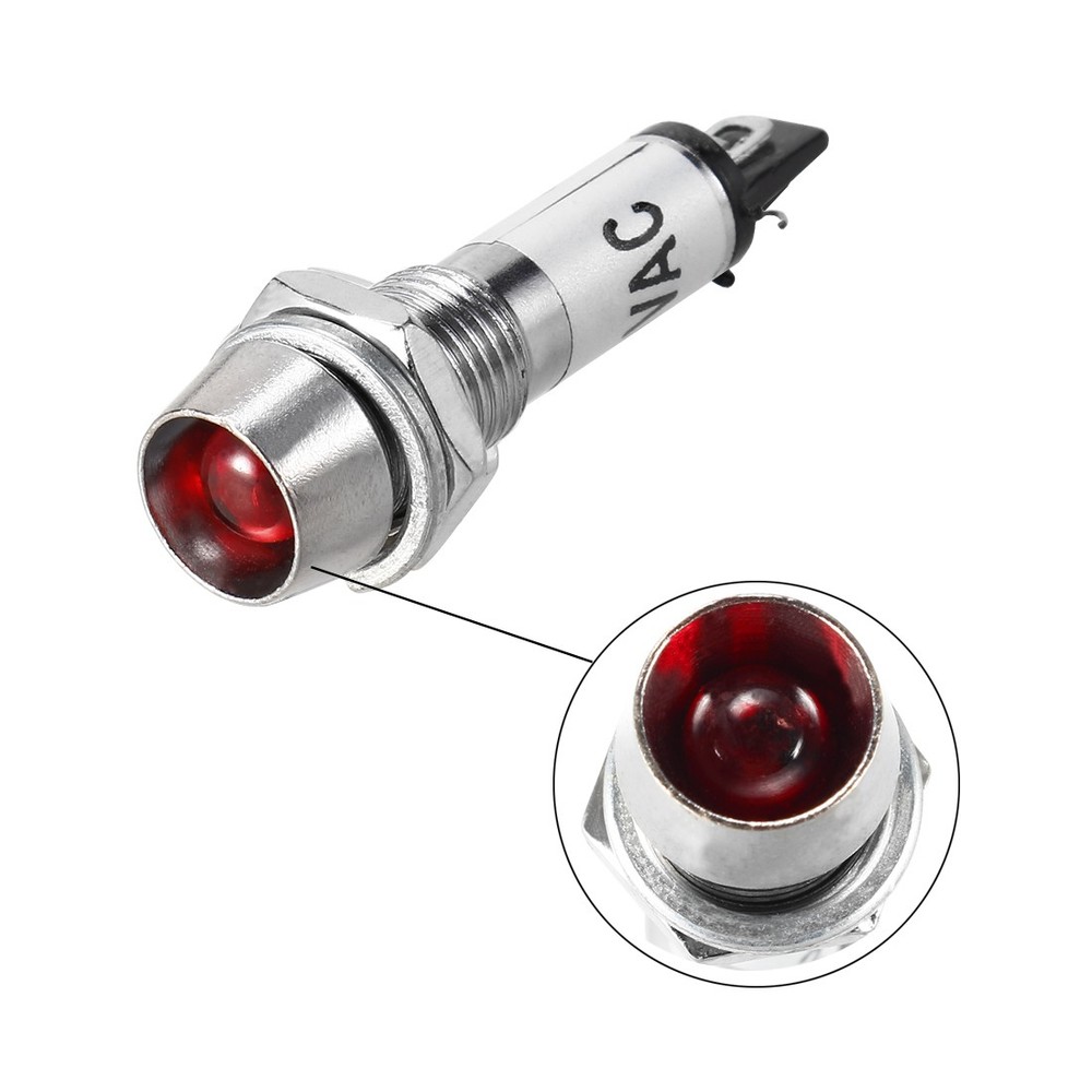 5PACK AC 110V Indicator Light Metal Shell Panel Mount 8mm 5/16" Red