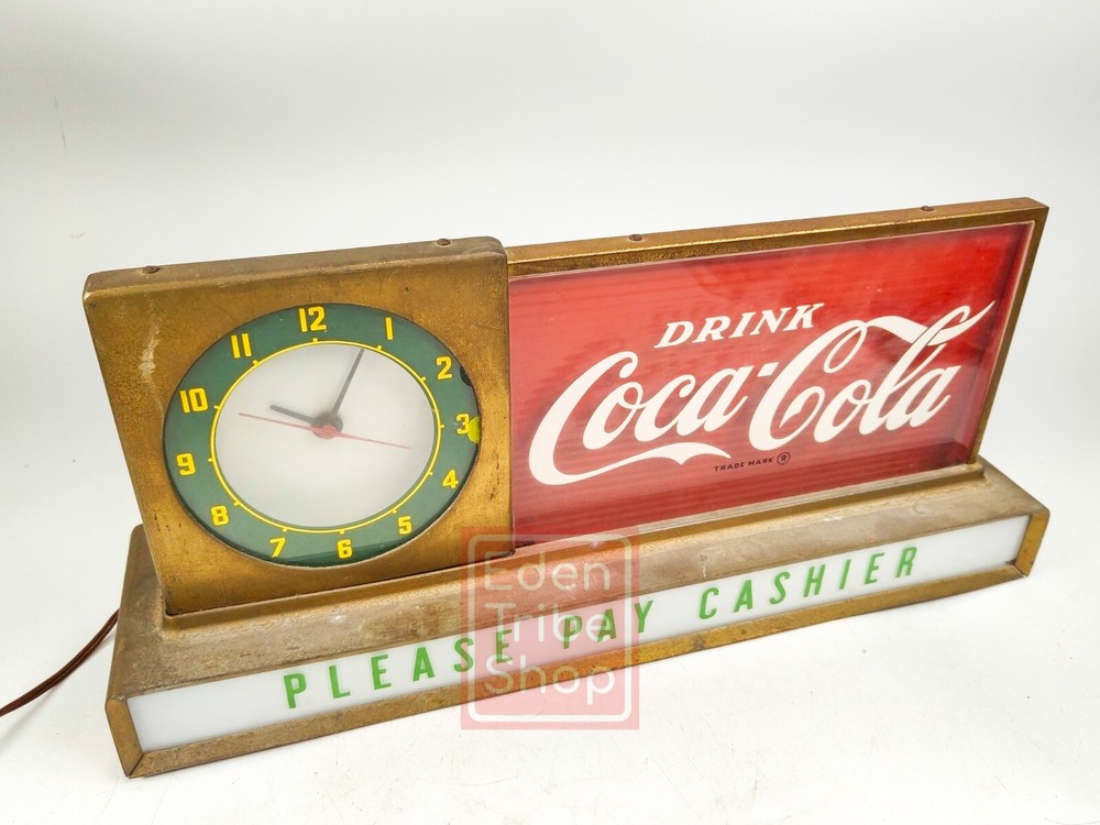 1950s Coca-Cola Please Pay Cashier Light up Advertisement Round Clock