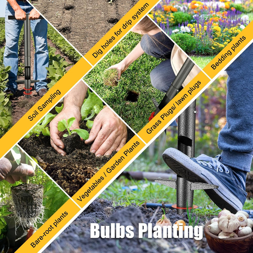 Bulb Planter Tool - 34" Long Handle Sod Plugger Lawn Digger,Auto Plug Eject,Heav