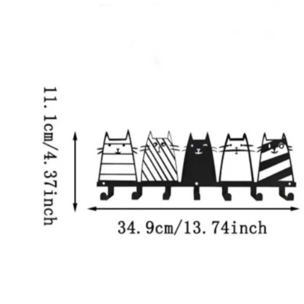 Cat Themed 7-Hook Decor Rack Modern Key Coat Storage Hanger
