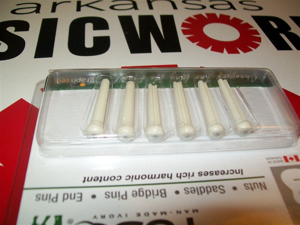 NEW - Graph Tech Tusq Traditional Style Bridge Pins, White, 2mm Paua Shell Dot