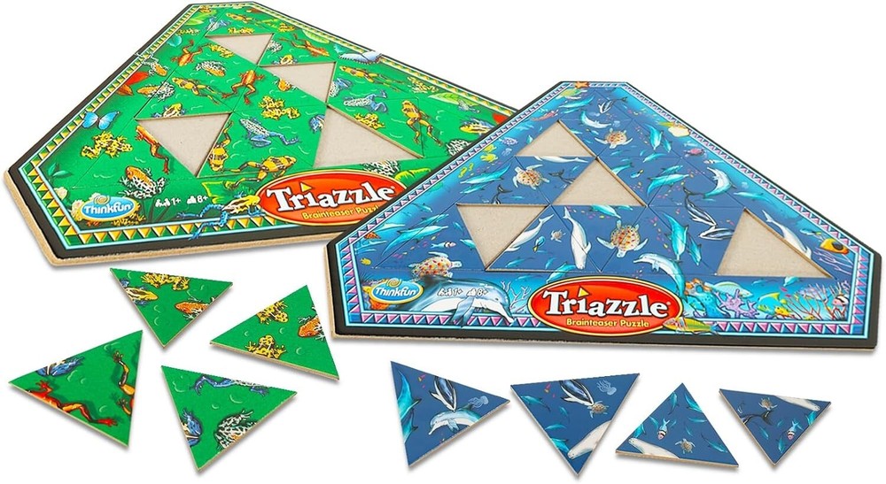 Think Fun Triazzle Picture Brain Puzzle Multi-Pack -Frog-Dolphin Memory