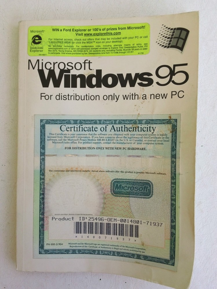 Microsoft Windows 95 Operating System Manual – Install CD Not Included