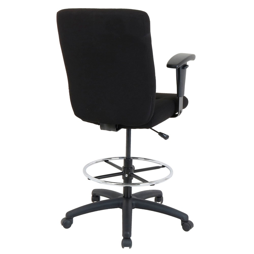 Drafting Stool Fabric Black Adjustable Arms High Back