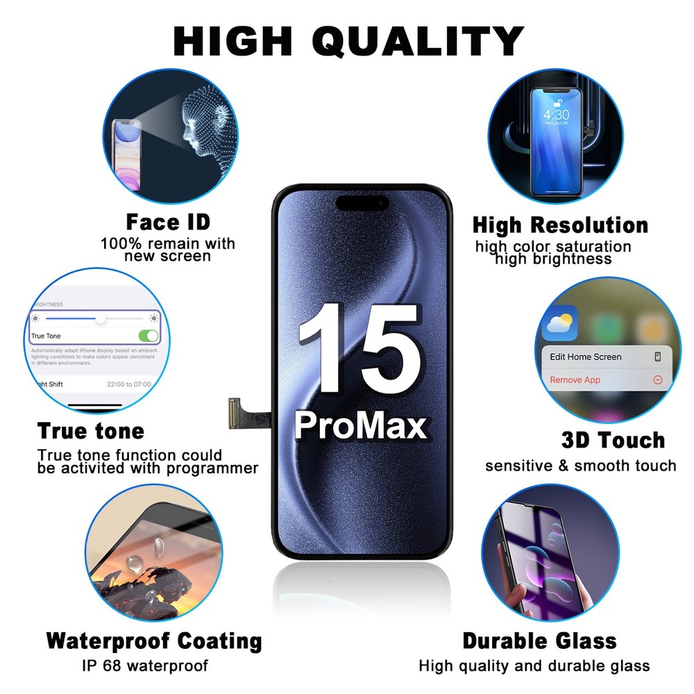 Replacement For iPhone 15 Pro Max LCD Display Touch Screen Digitizer Assembly