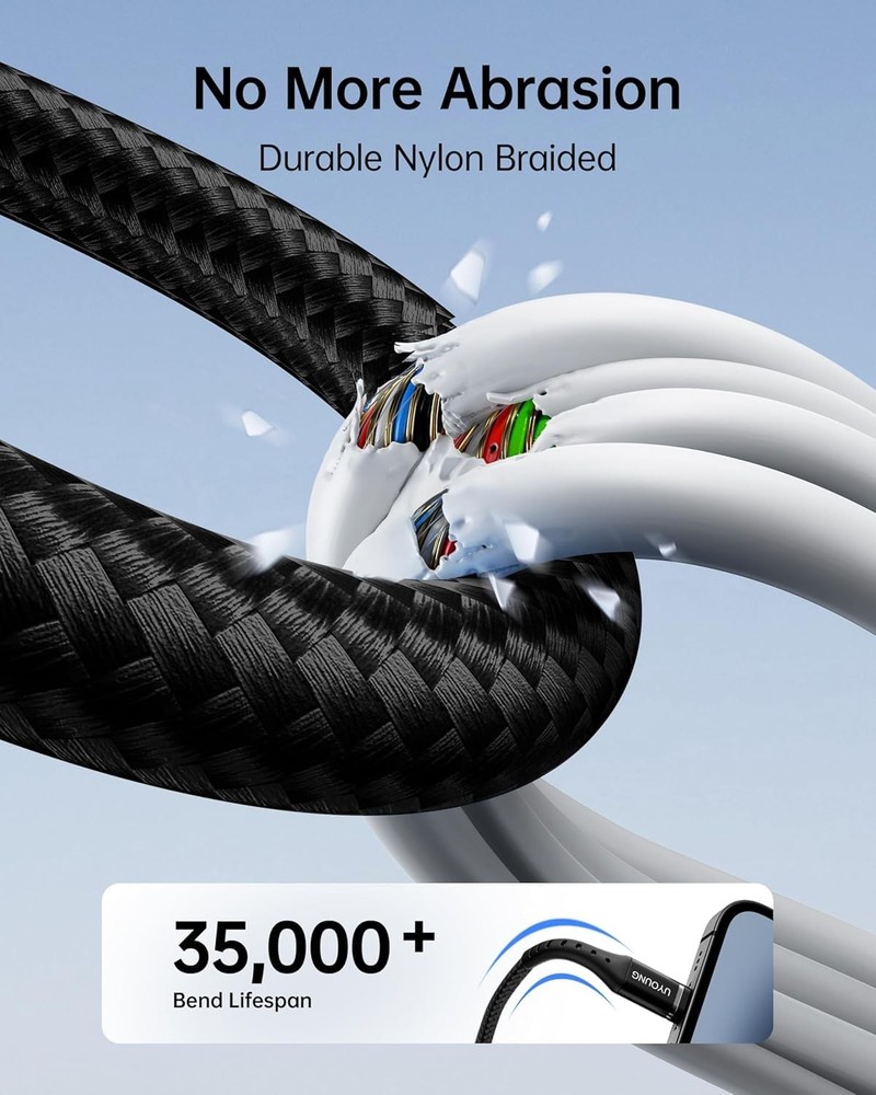 Multi Charging Cable 2Pack 6FT, 3 in 1 Charger Braided Black