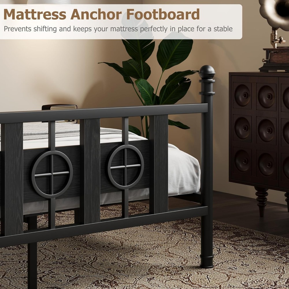 Full Size Bed Frame with Headboard and Footboard, Large Storage Space Under Bed