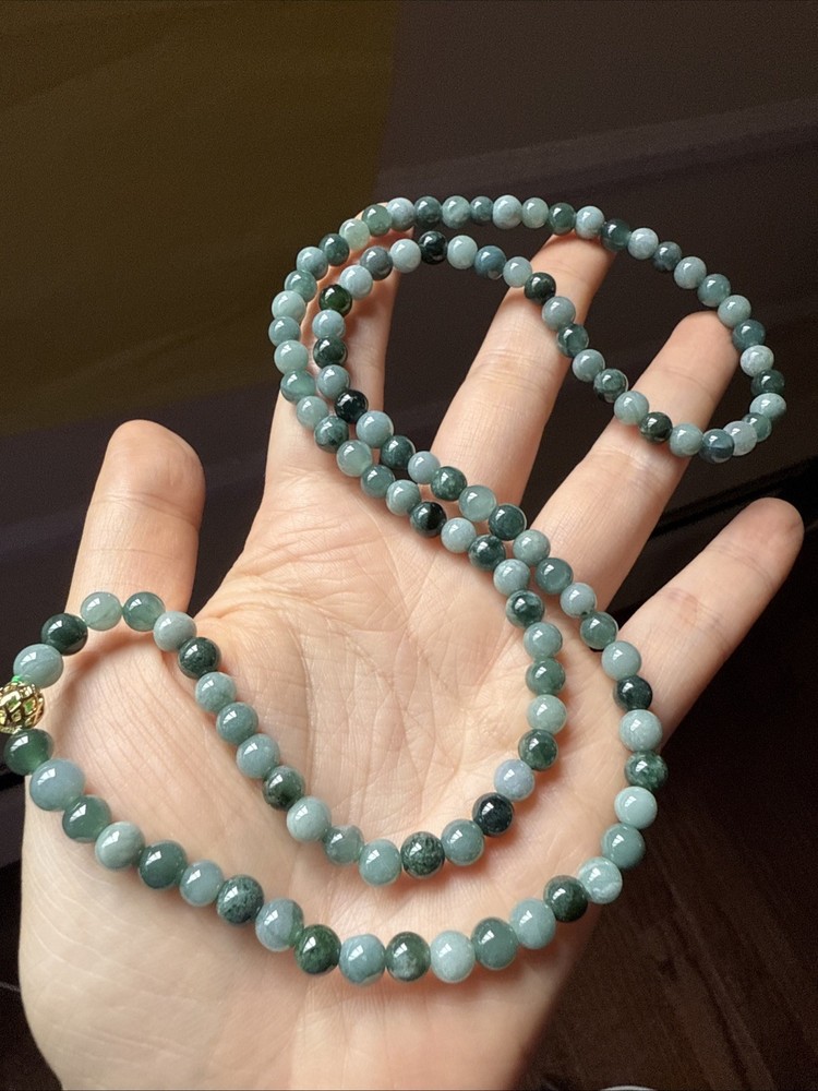Untreated Grade A Jadeite 純天然翡翠A貨 6mm 多寶蓝水項鍊 長度看圖片 實物好水頭足