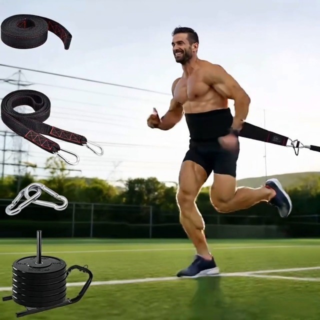 Adjustable Sled Pulling Belt for Weight Training, Agility & Core Workout - 2 Str