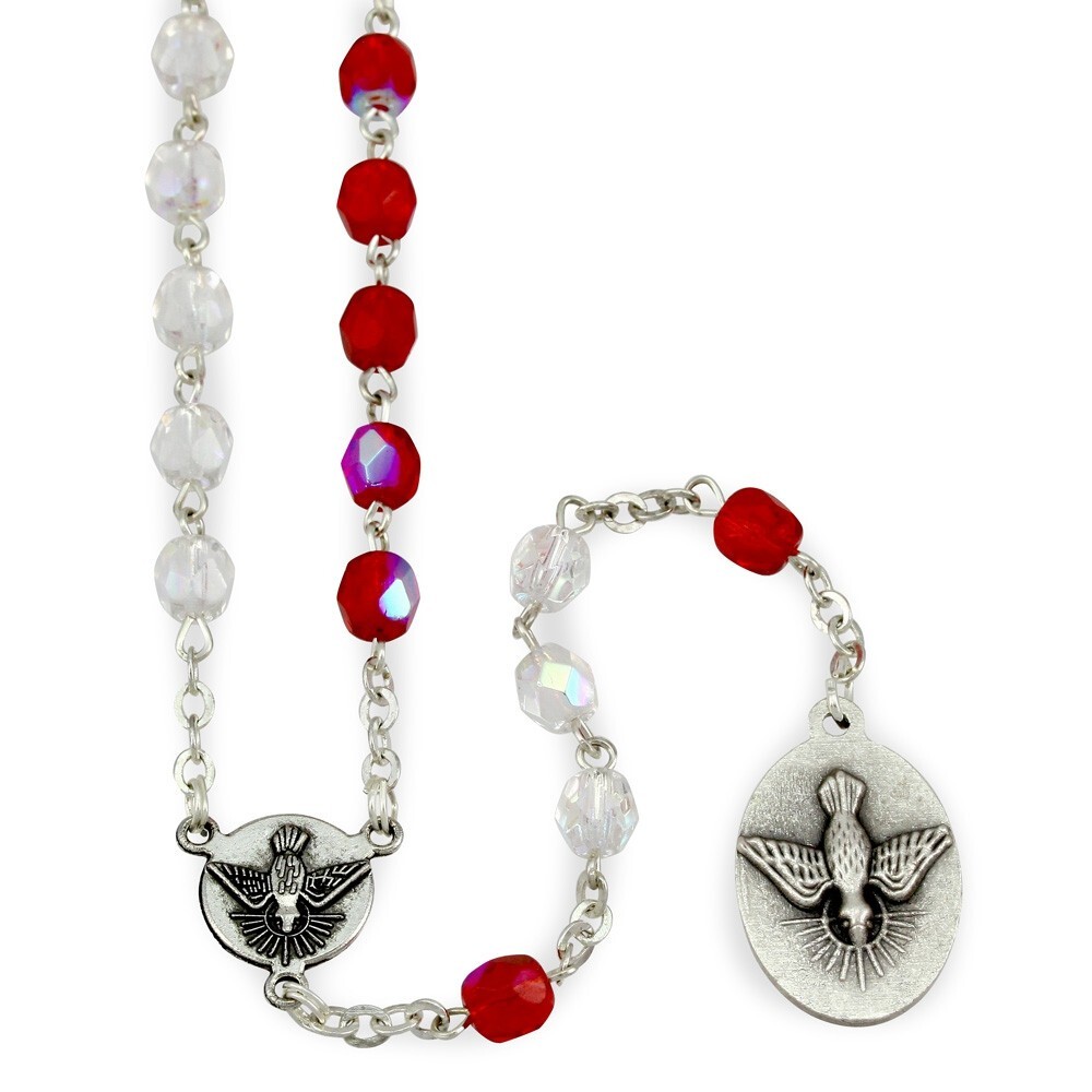 NEW MADE IN ITALY DIVINE MERCY ROSARY CHAPLET UNIQUE RED & CLEAR CRYSTAL BEADS