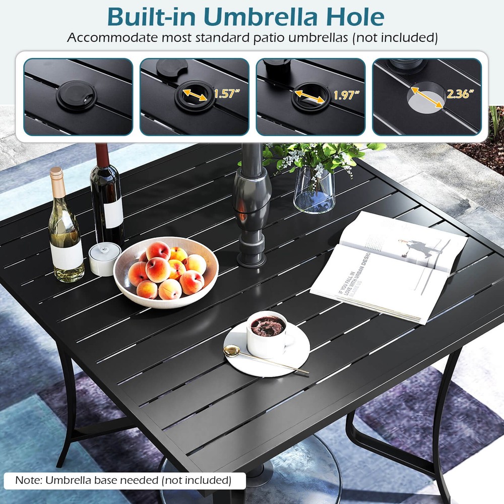 5PCS Patio Dining Set, Outdoor Square Table & Stackable Chairs w/Umbrella Hole