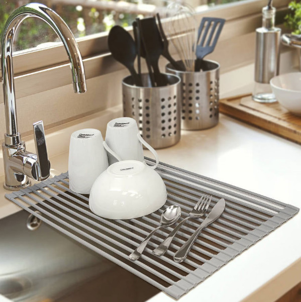 Roll Up Dish Drying Rack Over Sink Stainless Steel Kitchen Drainer