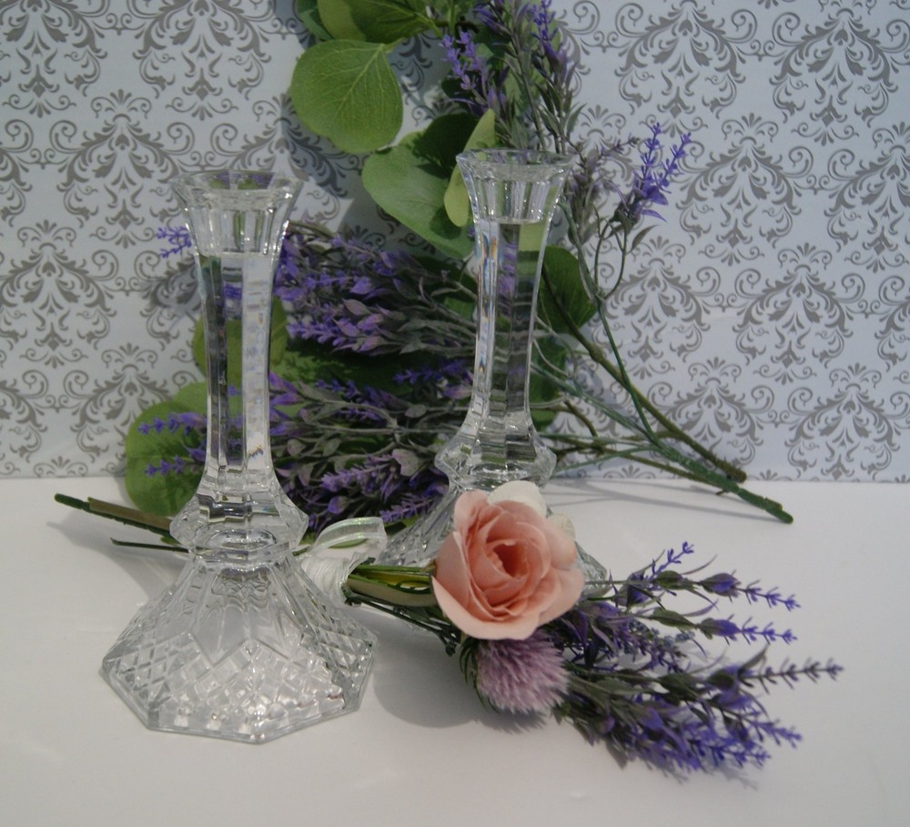Pair 8" Lenox Crystal Candlesticks Unmarked Candle Holder