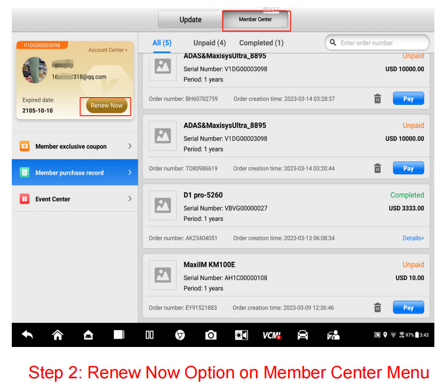 AUTEL MS919 1 YR SOFTWARE UPDATE MAXISYS MS919 TOTAL CARE UPDATE