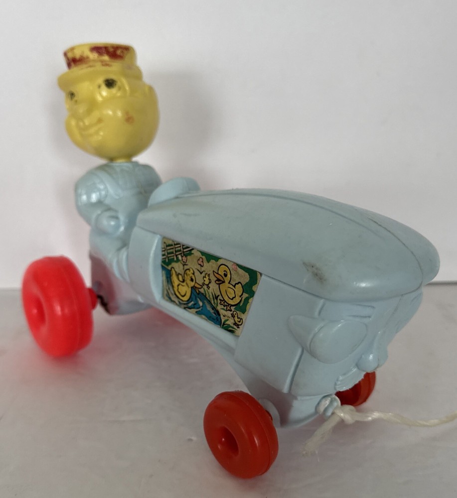 Empire Tractor Farmer Bobble Head Pull Toy Blow Mold Original Pull String Rare