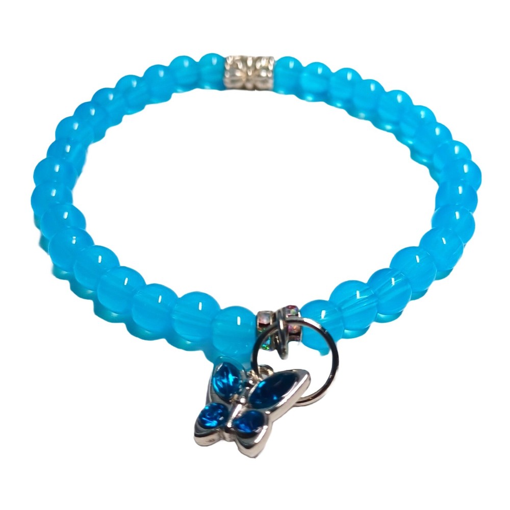 Blue Beaded Bracelet with Dangling Butterfly Charm