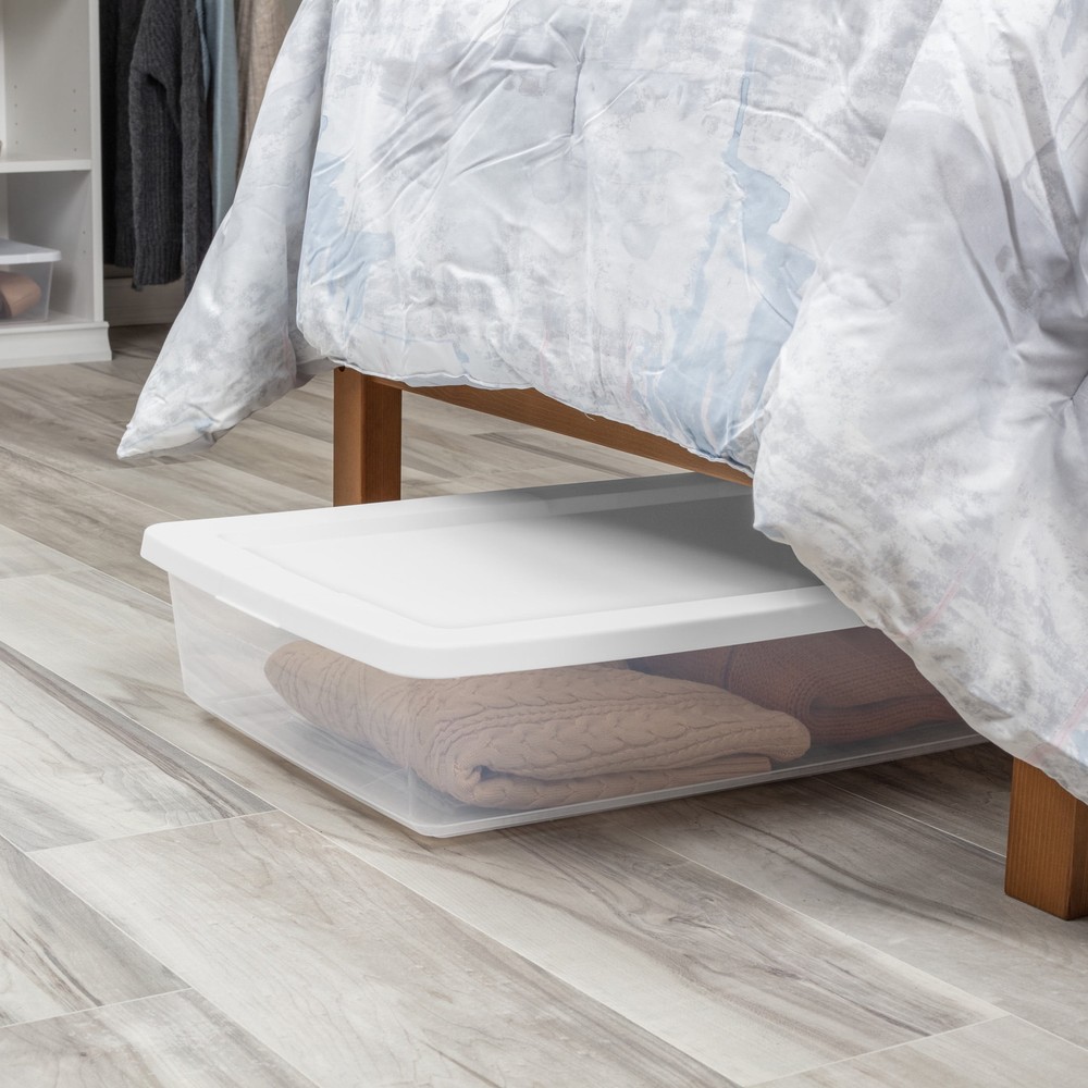 41 Quart Clear Plastic Storage Container with Snap-On Lid, White