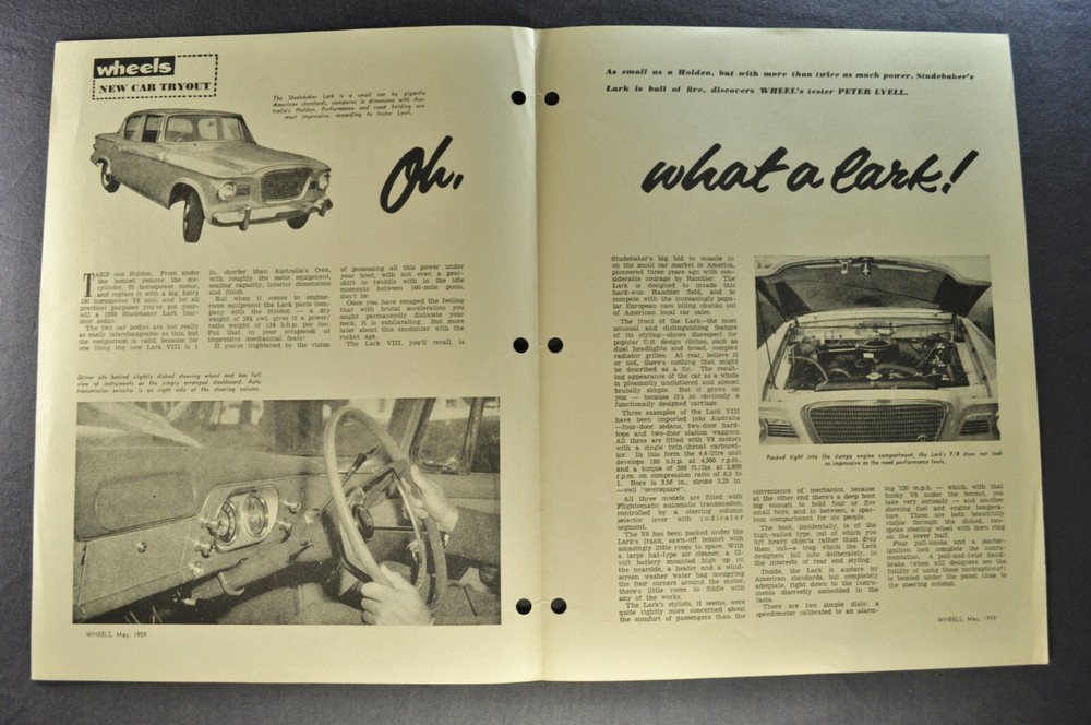 1959 Studebaker Lark Road Test Brochure Folder Nice Original 59 Australia